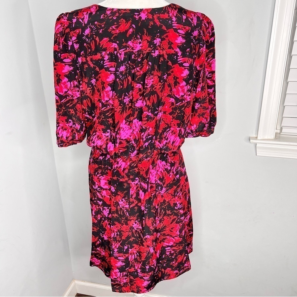 The Kooples Firework Silk Faux Wrap Dress Red Black 4 - Picture 5 of 8